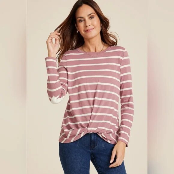 NWOT Striped Heart Elbow Patch Knot Hem Tee - Picture 1 of 10